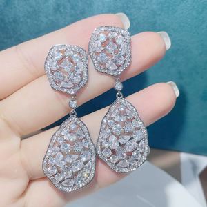 HIBRIDE Sparking Geometric Design Cubic Zirconia White Color Women Drop <b>Earrings</b> for Brides Wedding Jewelry Accessories E-1131 - Product Image 2