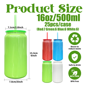 Entrepôt USA 16oz rouge vert brillant sublimation gobelets vierges tasse sous vide en acier inoxydable canette de soda avec paille pour cadeau de noël - Product Image 5