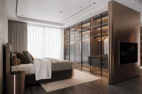 Armoire de luxe moderne et personnalisable à 6 portes pour chambre et salon, avec portes vitrées, rangement autoportant