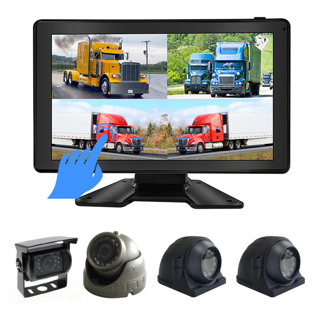 Heavy Duty Vehicles 10 Inch 4CH Touch Screen DVR Monitor with Built-in CCTV Recorder for Reverse & Side View Camera
