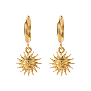 Pendientes de Aro con Colgante de Sol, Chapados en Oro de 18k, Acero Inoxidable, Joyería Colgante para Uso Diario - Product Image 5
