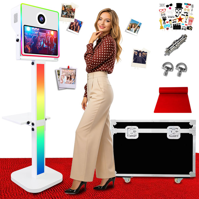 Classisic DSLR Photo Booth Shell with 15.6-inch LCD Touch Screen Metal Frame High Angle Camera Photo Booth for Events Parties