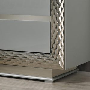 Nightstand Plinth Base Silver Molding Felt Lined Top Drawer Gray Finish Bedroom Furniture - Product Image 6