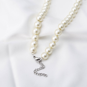 yunnique Punk Chic Pearl <b>Titanium</b> Steel <b>Chain</b> Spliced Necklace Unisex Party Jewelry Geometric Letter Design - Product Image 2