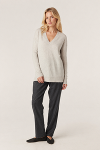 New Arrival Luxe Cashwool Marled Knit Relaxed V Neck Long Sleeve <strong>Tunic</strong> <strong>Jumper</strong> - Product Image 3