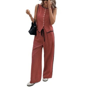 Ensemble décontracté pour femme : Gilet sans manches color block et pantalon à cordon de serrage – Tailles S, M, L, XL, XXL – Style Europe, Amérique, Asie du Sud-Est - Product Image 5