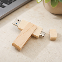 Flashdisk Kayu Alami Dual Interface USB Tipe C USB A Putar Dapat Diukir Sesuai Pesanan
