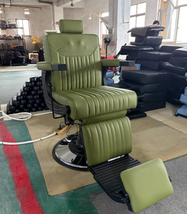 <b>Green</b> Modern Reclining Barber Chair Hydraulic Salon Styling Chair Massage Backrest Upholstered Adjustable Footrest Barber Shop - Product Image 1