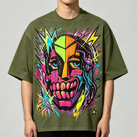 T-shirt Oversize Homme Personnalisé avec Impression Graffiti Vibrante Masque en Relief 100% Coton Lourd 280g Tissé Style Hip Hop Street DTG