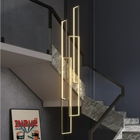 Noir Or Moderne Led Pendentif Lumière Hôtel Haut Plafond Géométrique Suspension Lampe Escalier Grand Long Personnalisé Acrylique Lustre