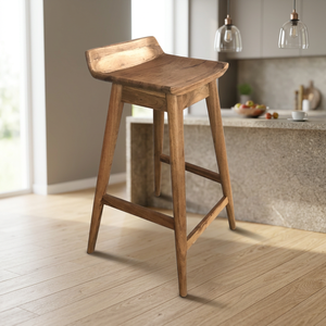 Silla de Bar de Diseño Industrial Ajustable con Madera de Mango Sólida y Respaldo de Cuero, Estable y Resistente para Cocina o Hotel - Product Image 3