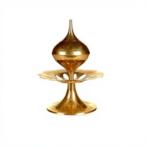 เตา bakhoor เครื่องหอมทองเหลืองขัดเงาสีทองงานแฮนด์เมดดีไซน์คลาสสิก - Product Image 1