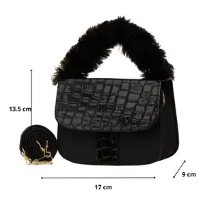 Sac messager élégant noir Fana, motif alligator, bandoulière chaîne, grande capacité, style vintage, pour femme, usage quotidien - Product Image 4