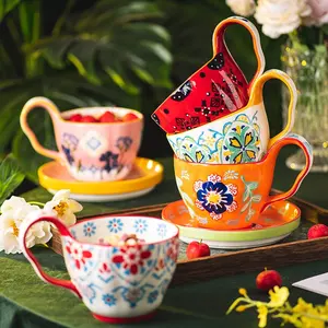 批发波西米亚陶瓷复古马克杯家用早餐杯大咖啡杯陶瓷