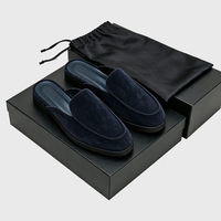 Mules et pantoufles décontractées pour hommes en daim bleu marine de qualité supérieure, personnalisables avec logo OEM/ODM