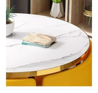 Table à manger moderne ronde en marbre avec 4 chaises rembourrées jaunes pieds en métal doré pour la maison, restaurant et café