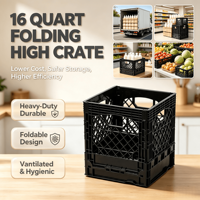 Caisse à lait en plastique robuste de 16 quarts, empilable, ventilée, panier de rangement, conteneur de transport pour supermarché et entrepôt