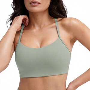 Sujetador deportivo de yoga para mujer con espalda cruzada, cuello redondo, espalda en Y, transpirable, soporte ligero, tirantes finos, Flex Flow, 100% nailon, color liso - Product Image 2