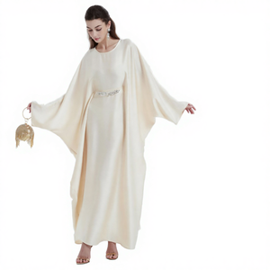 European and American Middle Eastern Muslim Women's Autumn Casual Polyester Kaftan Batwing Sleeve <b>Rhinestone</b> Long Robe Abaya - Product Image 4