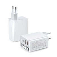 Adaptateur secteur HNT 50W GaN USB C double port 50W US/UK/EU/AU avec câble Type-C rétractable de 70 cm, chargeur rapide