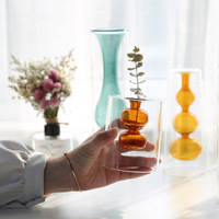 Vase en verre coloré simple moderne nordique créatif double couche vase transparent restaurant décoration de bureau