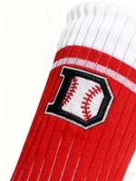 Chaussettes de baseball en coton rouge vif à motif brodé pour enfants et jeunes – Qualité supérieure pour équipes professionnelles, idéales pour l'automne
