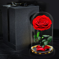 Vente en gros de fleurs décoratives de qualité supérieure pour Noël, mariage, fête des mères, roses rouges préservées sous cloche en verre pour la Saint-Valentin