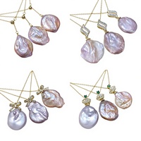 Pendentif en or 14 carats à haute brillance avec perle d'eau douce naturelle Edison, couleur magique rose-violet, style français baroque