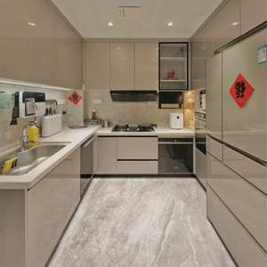 Ensemble de meubles de cuisine modernes sur mesure, finition brillante, porte en laque acrylique, MDF, robinet en marbre - Meuble de cuisine au meilleur prix - Product Image 1