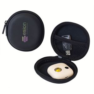 Boîte de rangement ronde en EVA et cuir PU imperméable avec logo personnalisé, vente en gros d'usine, étui pratique noir pour écouteurs avec fermeture éclair - Product Image 1