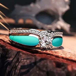 Anello a doppio strato smaltato con zirconi a quattro punte per donna, elegante gioiello da dito alla moda - Product Image 6