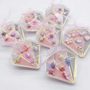 6 pièces/ensemble enfants <span class=keywords><strong>licorne</strong></span> strass fruits anneaux pour filles réglable enfants bague boîte bijoux cadeau - Product Image 1