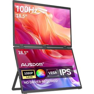 Moniteur portable double empilable de 18,5 pouces pour ordinateur portable, 100 Hz, 1080p, écran pliable, extension d'écran réglable, moniteur double empilable pliable - Product Image 1
