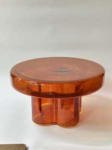 Diseño de flores Mesa auxiliar de cristal verde ámbar Mesa de comedor Terraza Balcón Muebles 55cm 38cm Combo de mesa de centro de café verde ámbar - Product Image 5