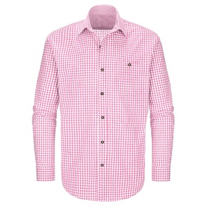 Chemise à carreaux rose et blanc pour hommes, manches longues, col rabattu, poche simple sur la poitrine, chemise décontractée à carreaux bavaroise pour l'Oktoberfest - Product Image 1
