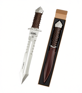 Cuchillo Bowie de caza y camping hecho a mano con hoja fija de acero D2, con funda de madera forjada y cuero, regalo ideal para él. - Product Image 1
