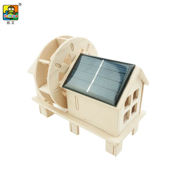 2015 गर्म बिक्री उच्च गुणवत्ता 3d लकड़ी पहेली diy विंडमिल सौर खिलौना