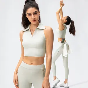 China Großhandel 2 Stück Sportswear Ärmel Crop Top Hose Yoga Workout Set Frauen Kleidung Active Wear Gym Fitness-Sets