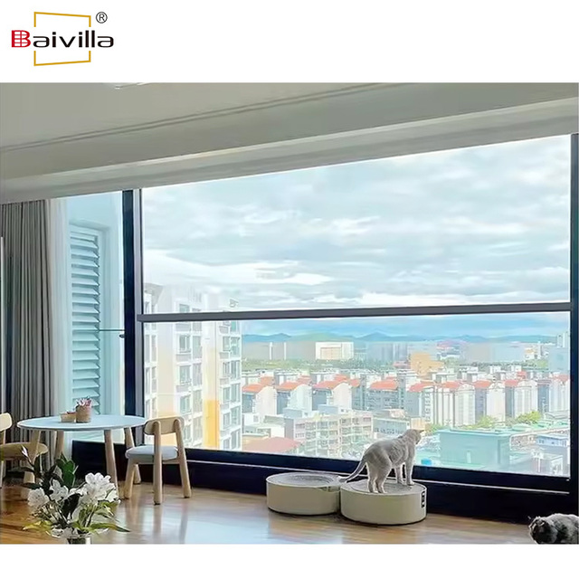 Motorized Raising Vertical Sliding Retractable Guillotine Windows Patio Intelligent Facade Glass Wall Lifting Window System