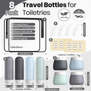 Ensemble de flacons de toilette en silicone de 90 ml avec logo personnalisé, approuvé, anti-fuite, format voyage, kit de recharge avec pot de 50 ml - Product Image 3