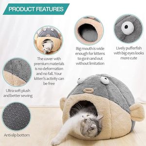 Modernes Plüsch-Fleece Katzenbett-Höhle mit Abnehmbarem Gepolstertem Kissen Weiche Polsterung Warmes Winterdesign für den Innenbereich - Product Image 2