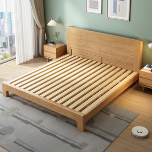 Ash Wood Solid Wood Platform Bed Double Size Modern Minimalist Scandinavian Style Master Bedroom Wedding Bed Furniture - Product Image 2