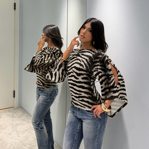 Women's Y2K Vintage Striped Long Sleeve T-Shirt V-neck Beaded Detail Plus Size Loose Fit Summer <b>Knitted</b> Casual Top - Product Image 4