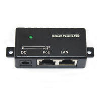 Injecteur PoE LZD de bonne qualité, noir, 10/100/1000 Mbps, séparateur Ethernet 5V/12V/24V/48V 100-240VAC pour caméra IP