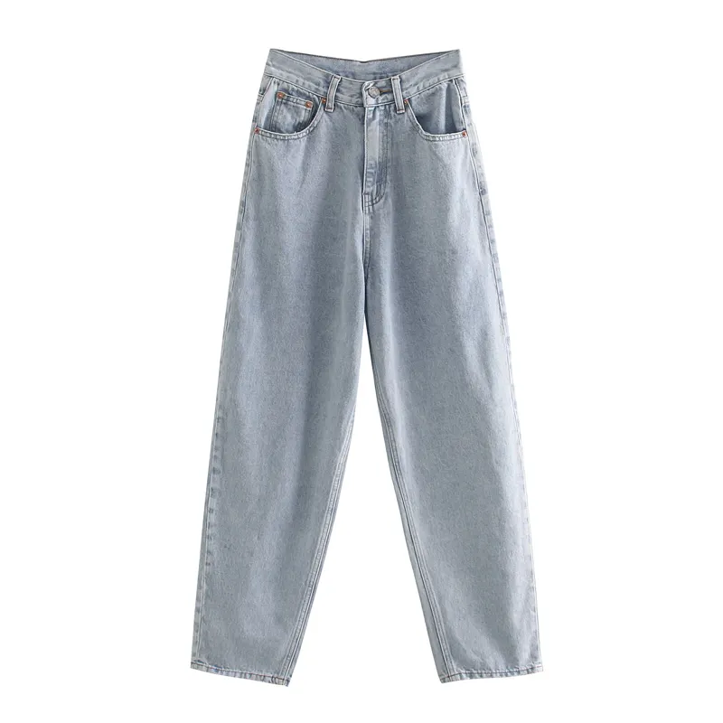 Hot sale side pockets zipper fly denim blue color casual fashion women jeans pant