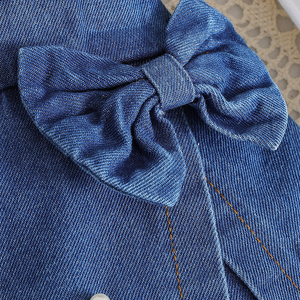Ensembles de vêtements pour filles, hiver, col montant à volants, rayures verticales, tricot, culottes en denim, 2 pièces, vêtements pour enfants - Product Image 5