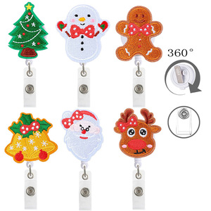 New Christmas easy-open fabric badge scroll Santa Claus reindeer rotating alligator <b>clip</b> Christmas tree ID card <b>clip</b> - Product Image 1