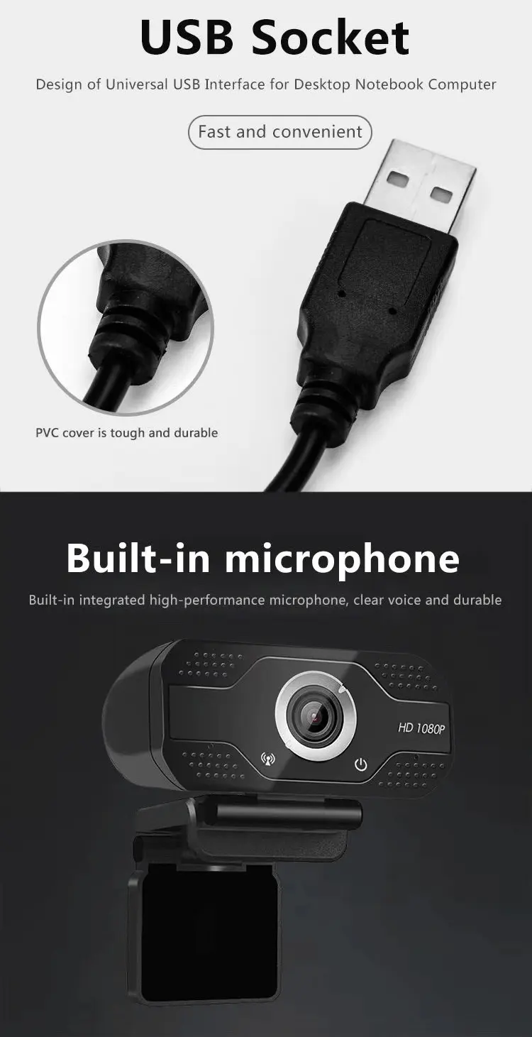 Caméra avec microphone numérique intégré Webcam sans distorsion HD 1080P Caméra Web pour ordinateur pour le chat vidéo