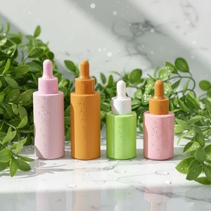 Ensemble d'emballages cosmétiques en gros pour soins de la peau, flacon compte-gouttes en verre bleu mat et tube en plastique bleu, en stock - Product Image 1