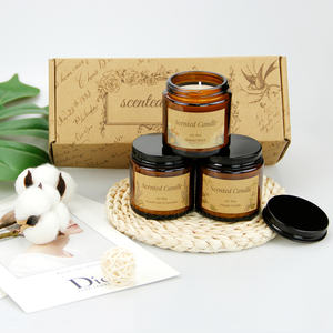 Juego <span class=keywords><strong>de</strong></span> <span class=keywords><strong>Tres</strong></span> Velas Aromáticas <span class=keywords><strong>de</strong></span> Cera <span class=keywords><strong>de</strong></span> Soja en Frascos <span class=keywords><strong>de</strong></span> Vidrio Ámbar con Etiquetas Personalizadas - Product Image 2